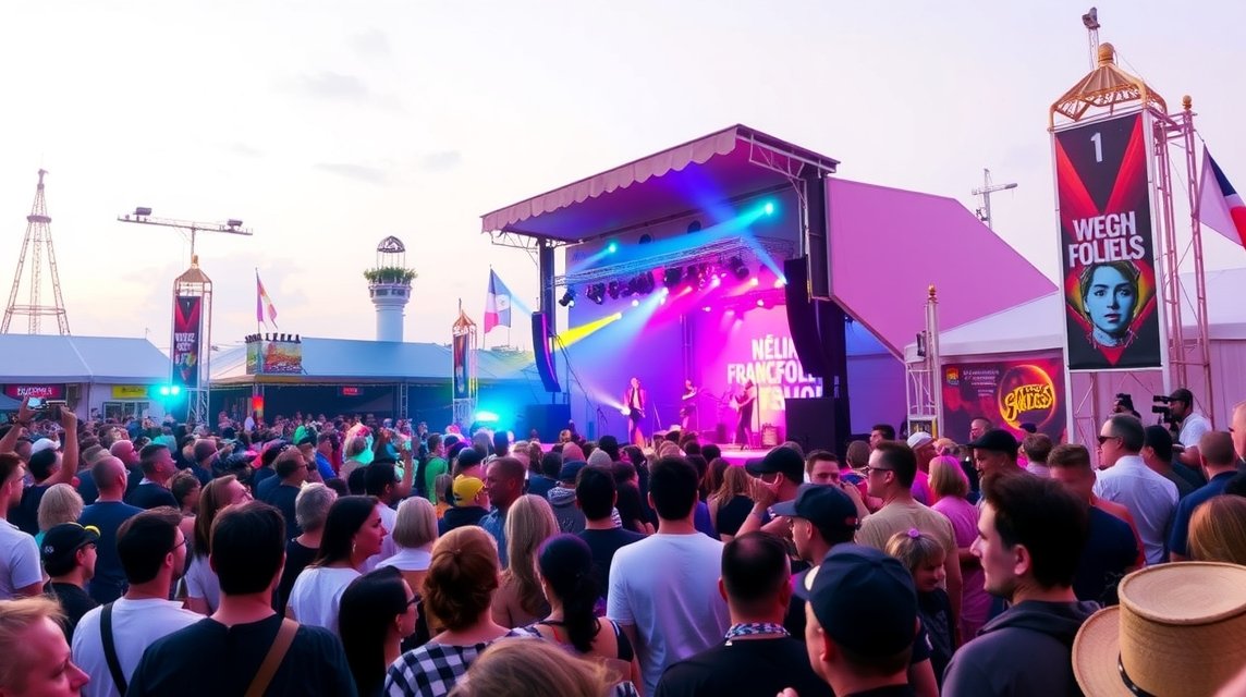Közönség a Francofolies fesztivál színpad előtt La Rochelle-ben.