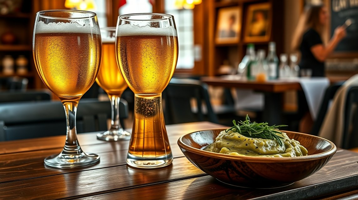 Két pohár friss almabor és zöld szósz egy étteremben Frankfurtban