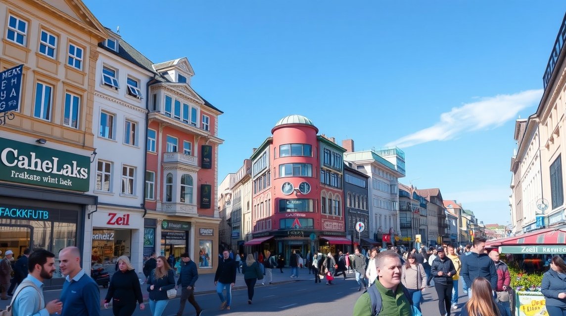 Frankfurt látnivalók - Vásárlás a Zeil bevásárlóutcán 1 Vásárlás a Zeil bevásárlóutcán Frankfurtban, népszerű turista helyszín.