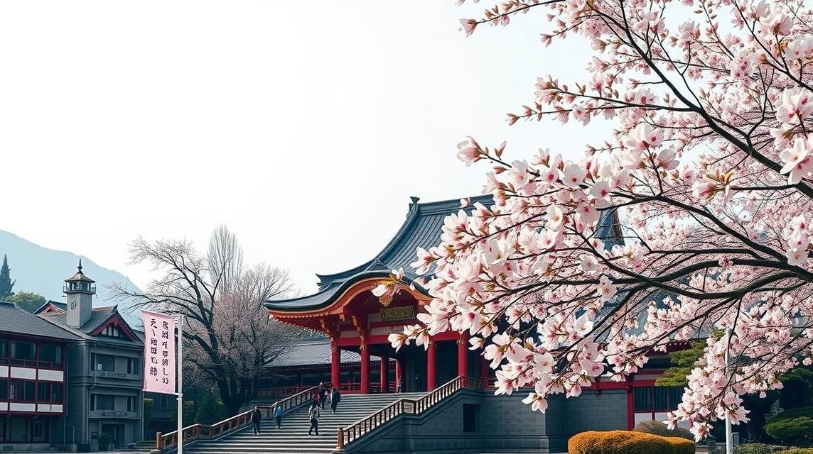 Fukuoka látnivalók - Dazaifu Tenmangu szentély (a közelben) 1 Dazaifu Tenmangu szentély virágzó szilvafákkal Fukuokában