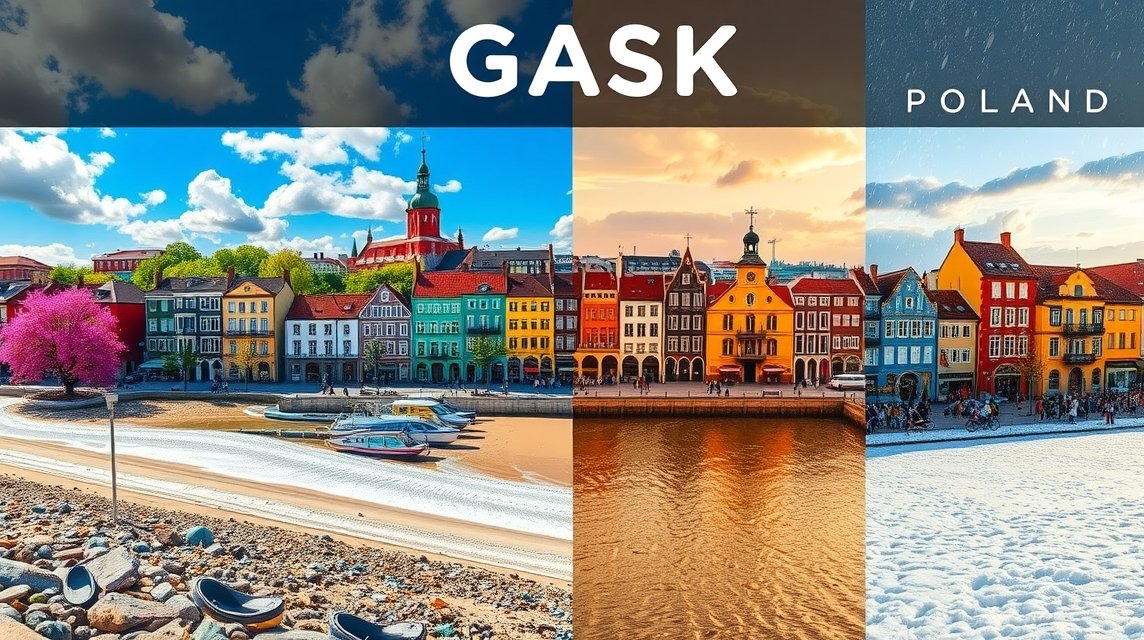 Gdańsk időjárása – mikor a legjobb utazni? 1 Gdańsk városnézet négy évszakban Lengyelországban