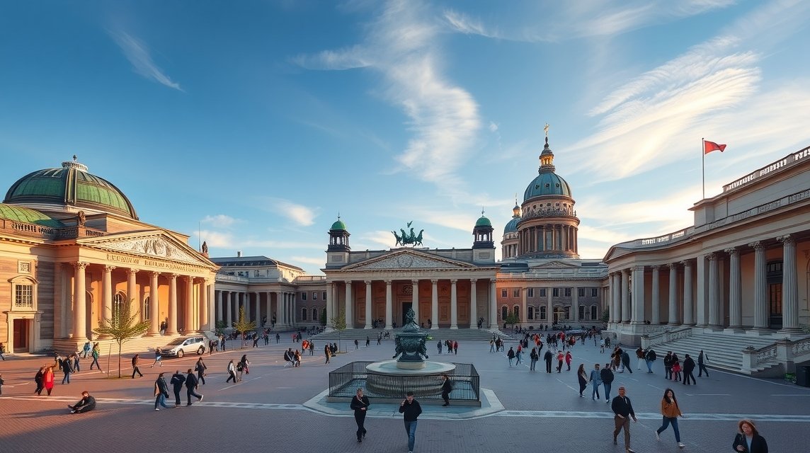 Gendarmenmarkt látképe Berlinben, történelem és kultúra egyesítve.