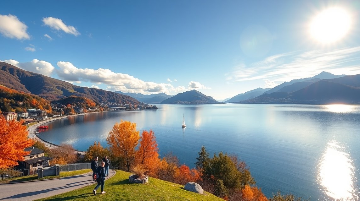 Őszi időjárás Genf környékén, gyönyörű kilátással a tóra és hegyekre.