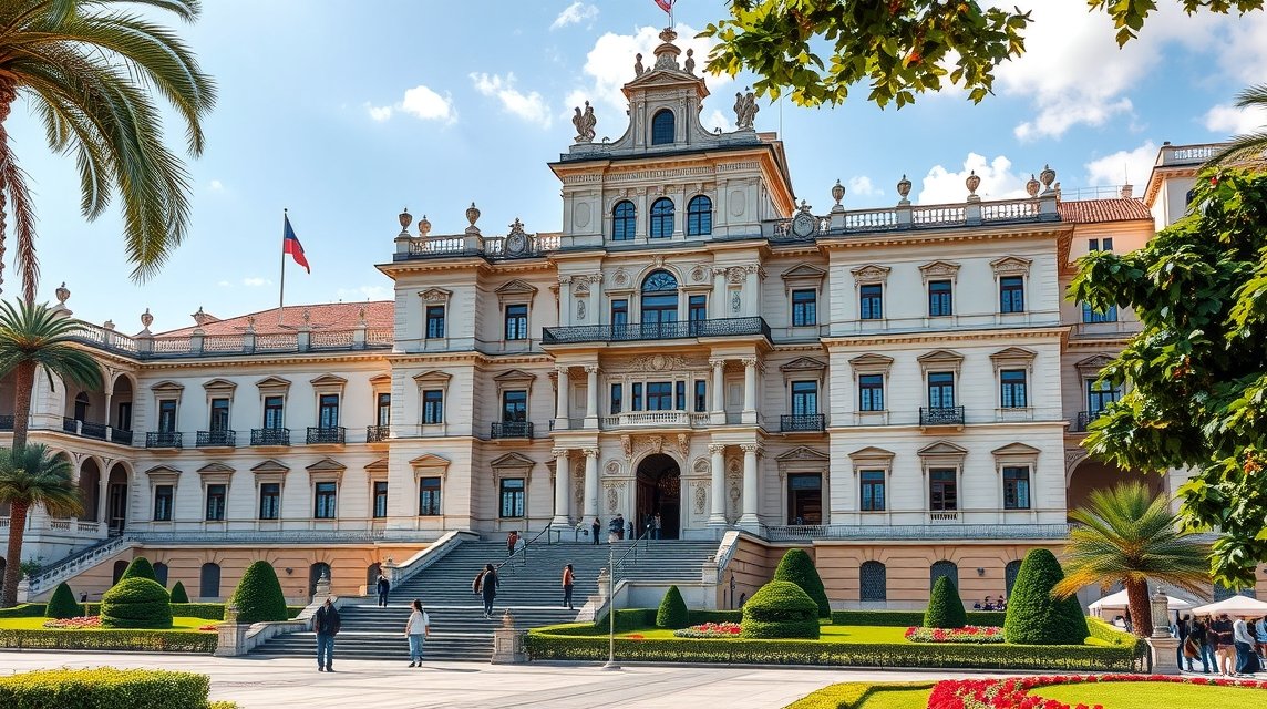 A Genova Királyi Palota fényképe barokk építészeti részletekkel.