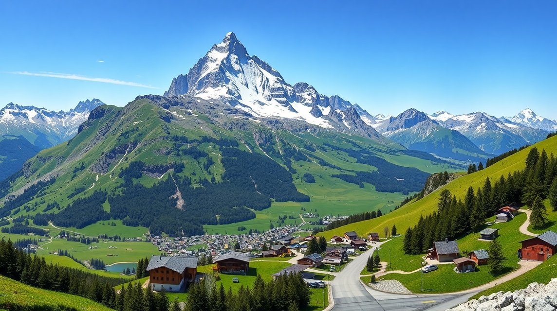 Az Eiger északi fala Grindelwald közelében, alpesi táj, zöld dombok és hegyek.