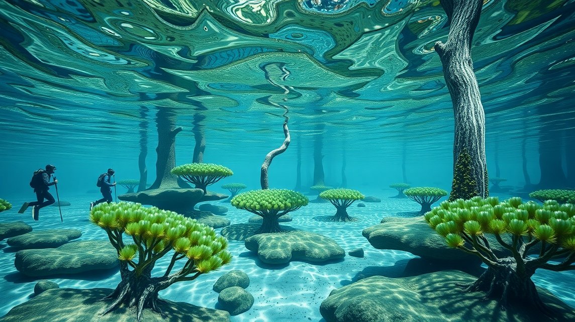 Búvárok felfedezik a Grüner See víz alatti csodáit tavasszal.