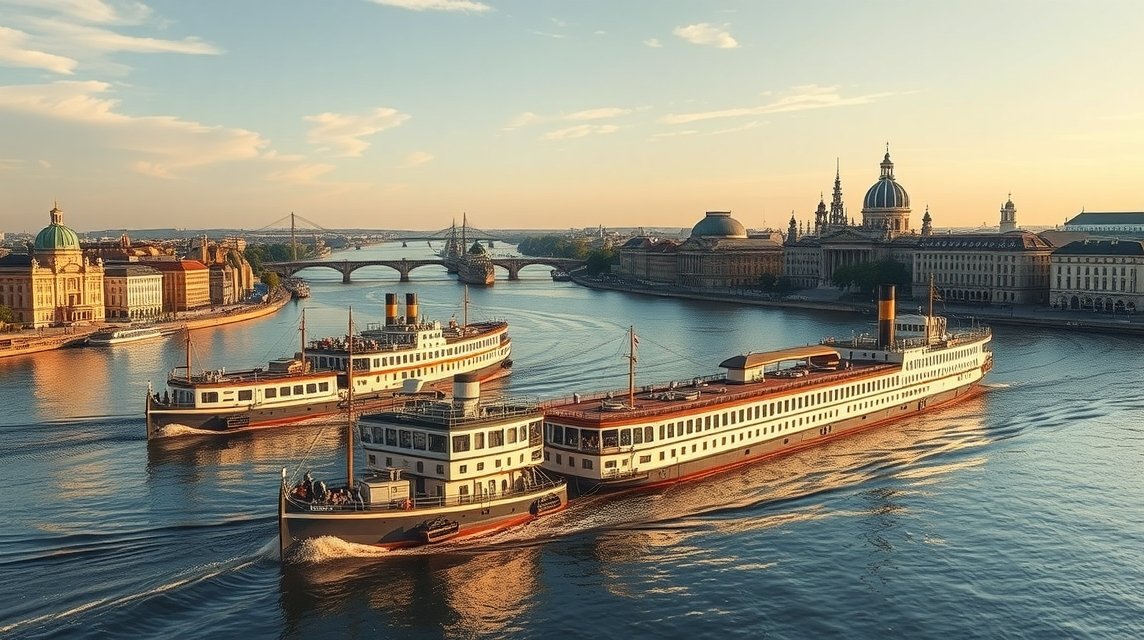 Történelmi lapátkerekes gőzhajók Drezdában az Elbán