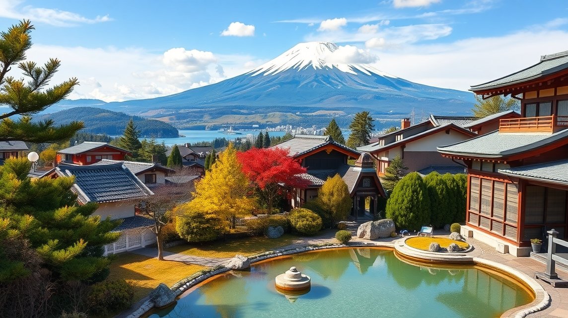 Gyönyörű kilátás Fuji-hegyre Hakone városából, Japánban.