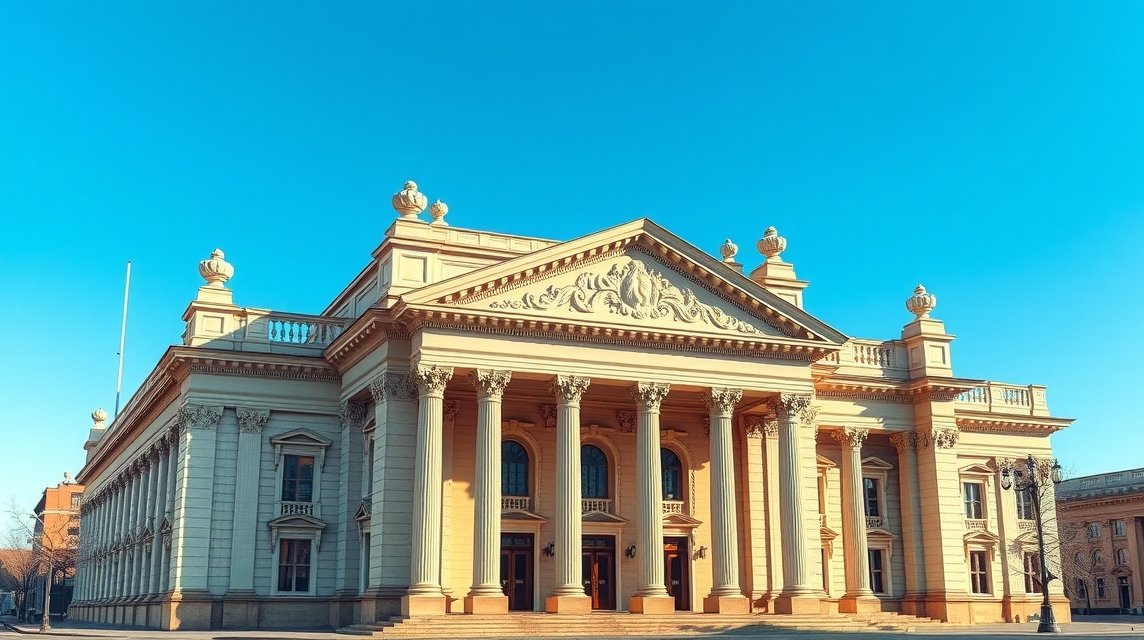 A hannoveri klasszicista operaház impozáns homlokzata.