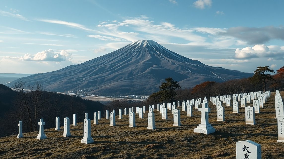 Iimoriyama kilátója és a Fehér Tigris csapat sírja Fukusimában