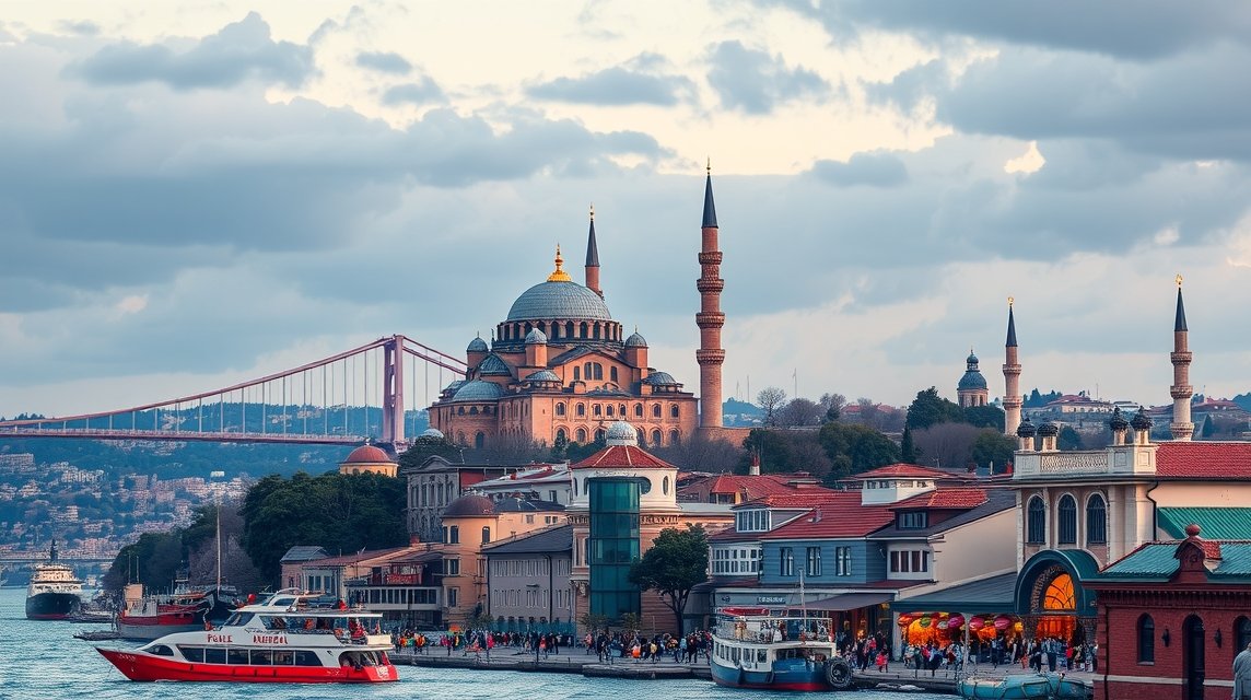 Isztambul látnivalók: 3 nap a kontinensek találkozásánál 1 Isztambul városkép a Boszporusz mellett, híres épületekkel.