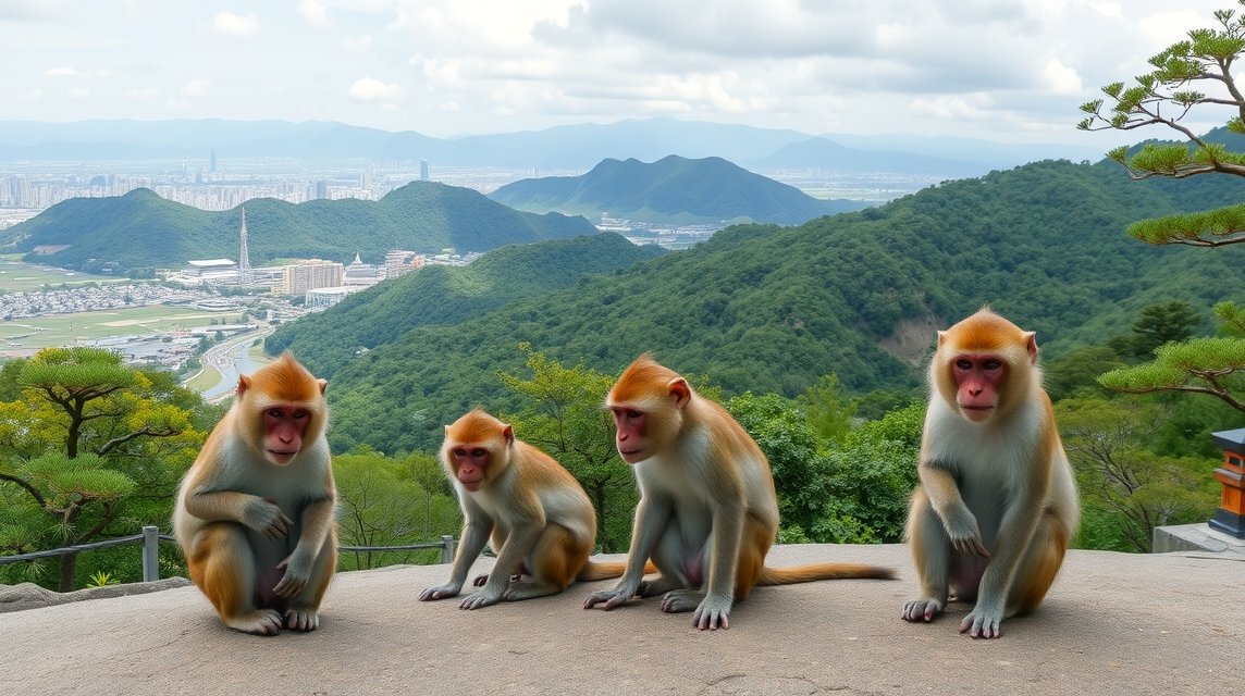 Kiotó látnivalók - Az Iwatayama majompark 1 Japán makákók az Iwatayama majomparkban Kiotó közelében