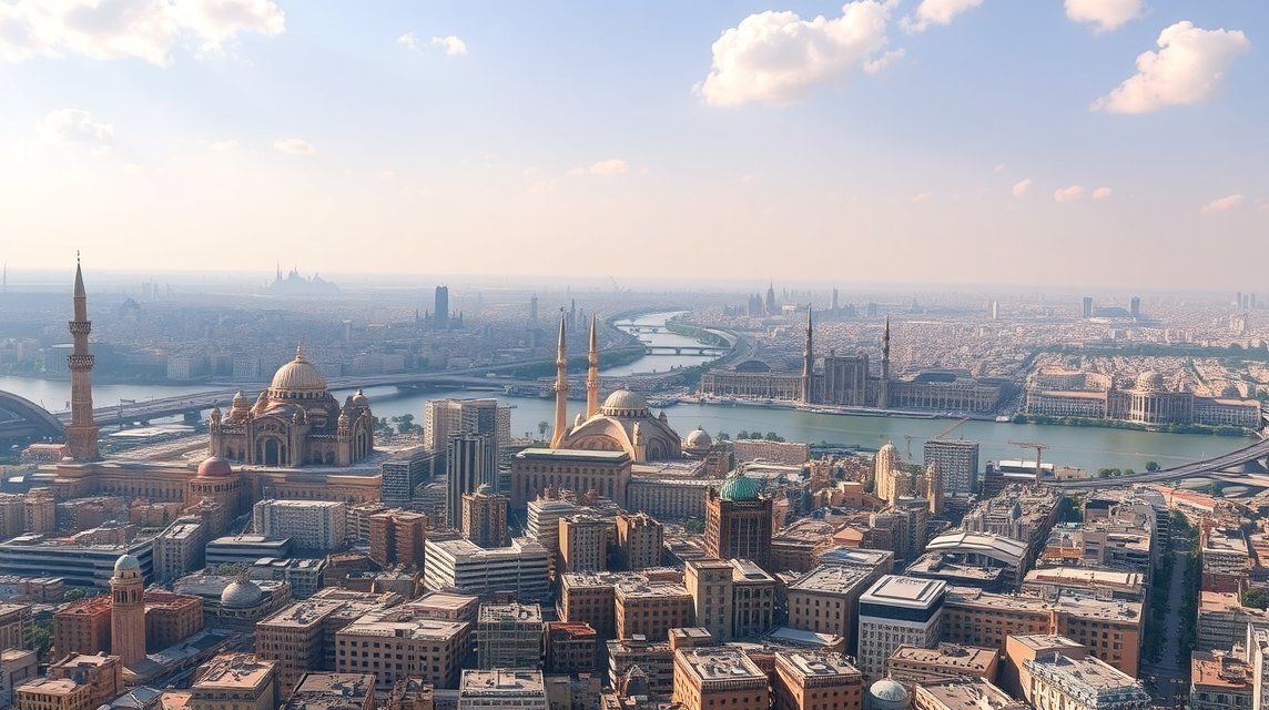 Panoráma Kairó városáról a Kairó-toronyból naplementekor