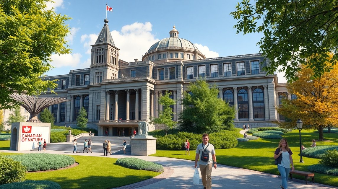 A Kanadai Természettudományi Múzeum épülete és parkja Ottawa-ban.