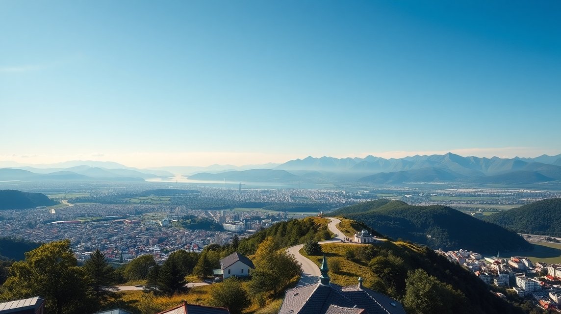 Panoráma a Kapuzinerberg tetejéről Salzburgra és az Alpokra