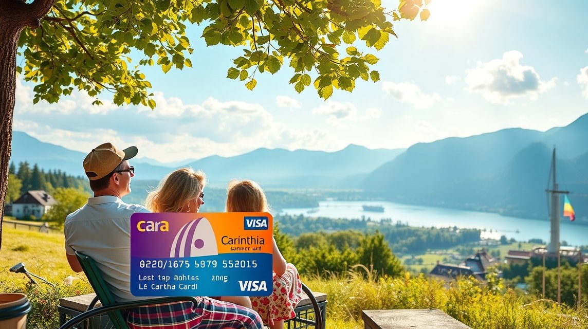 Karintia kártya használata az osztrák hegyekben, gyönyörű tájjal.