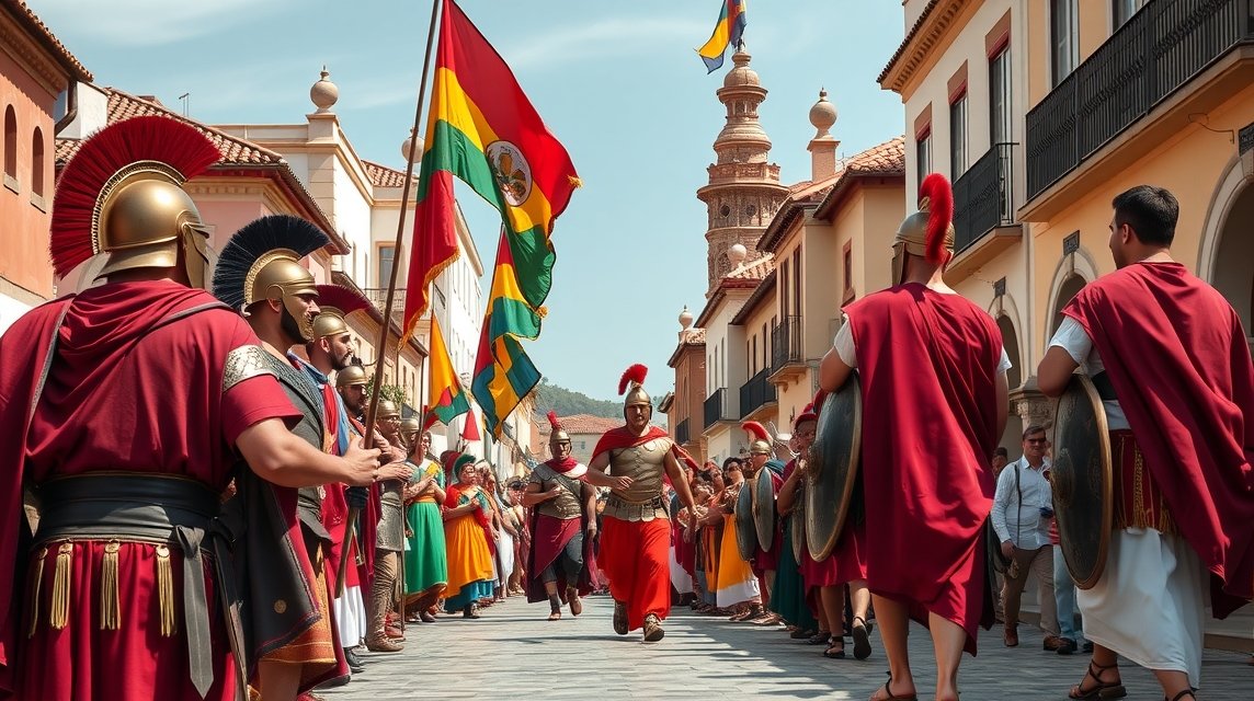 Karthágóiak és Rómaiak Fesztiválja felvonulás Cartagena utcáján.