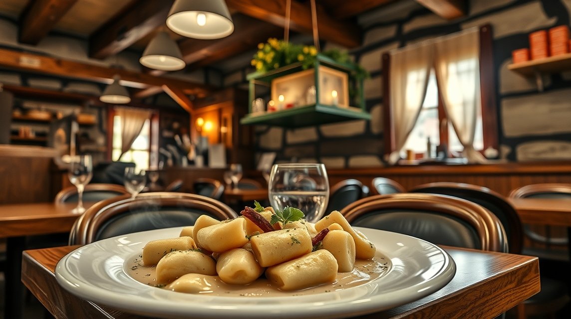 Finom sztrapacska tálalva helyi étteremben Kassán