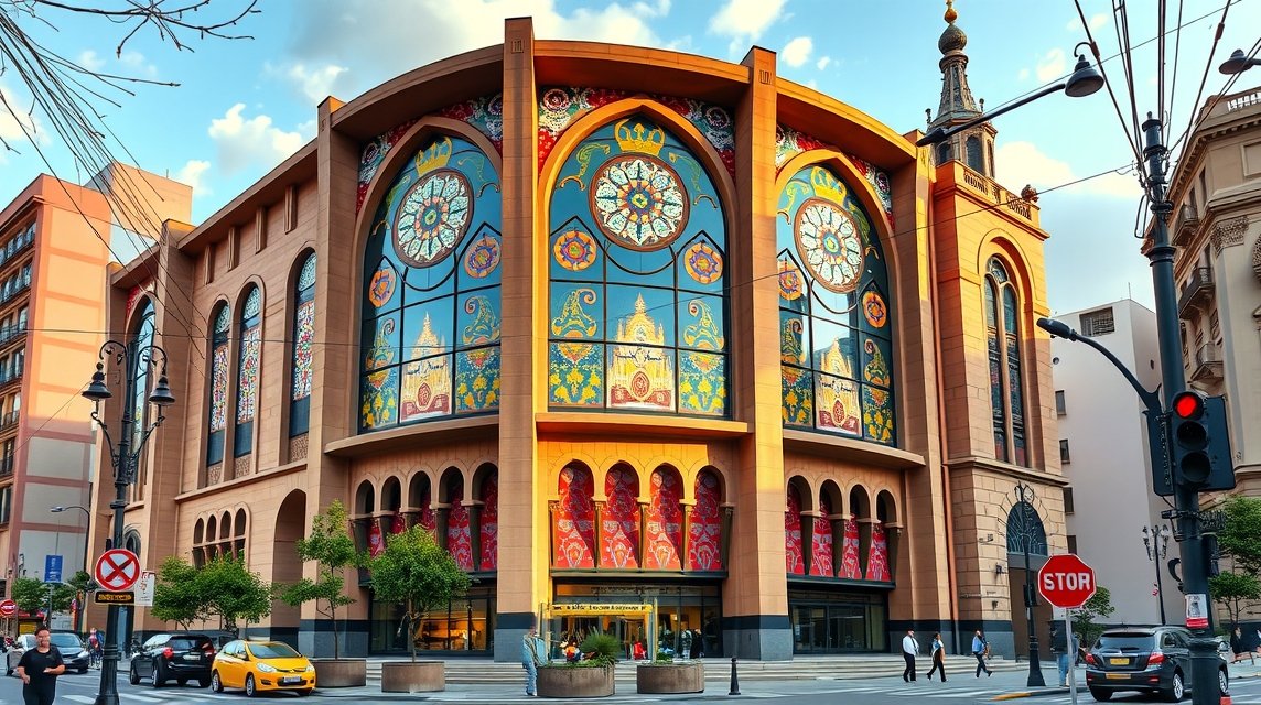 A Katalán Zene Palotája szecessziós épülete Barcelona városában.