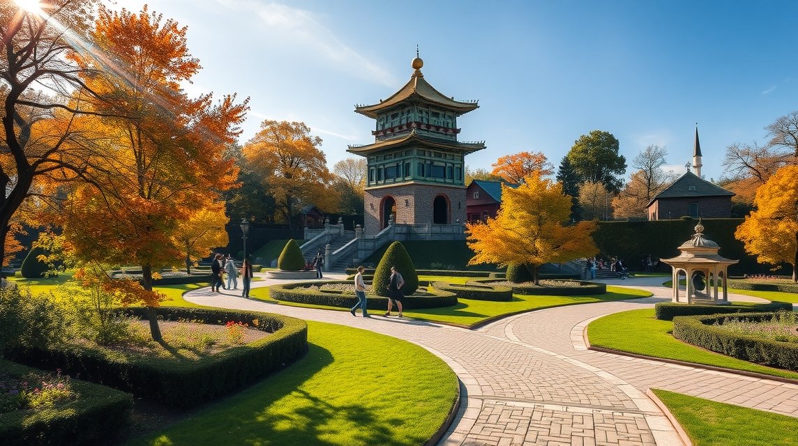 Kínai Torony az Angol Kertben Münchenben, őszi színekben.