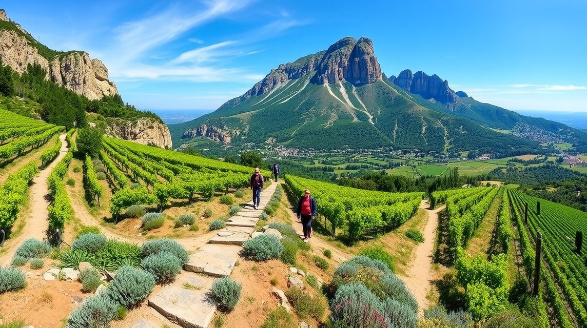 Panorámás kilátás a Pic Saint-Loup hegyre Montpellier közelében