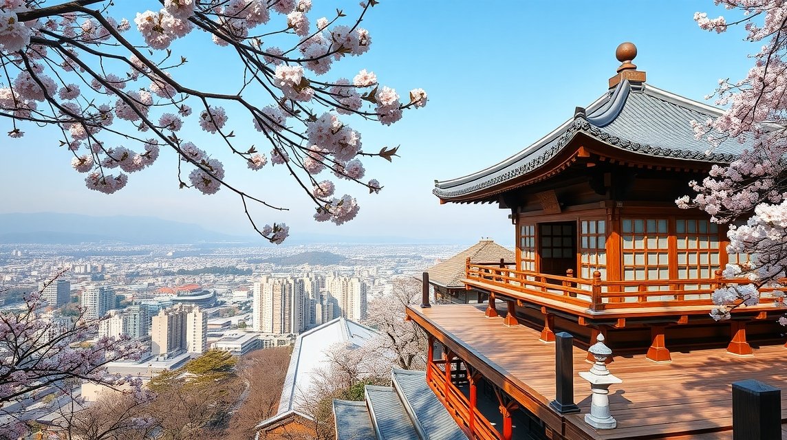Kiyomizu-dera templom fa teraszáról készült panoráma Kiotóban.