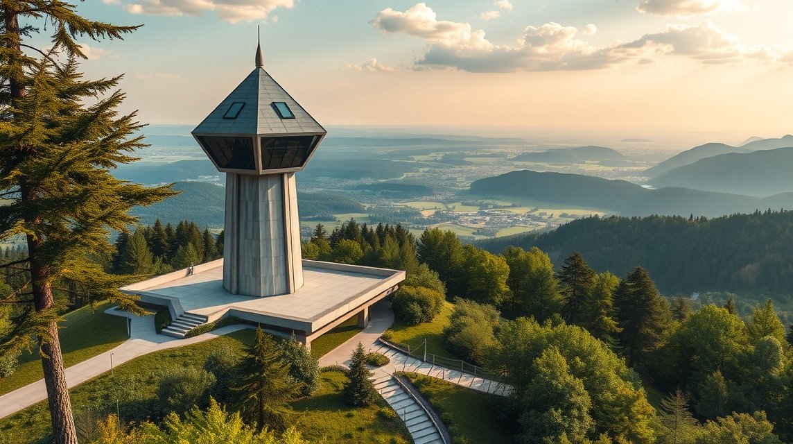 Pyramidenkogel kilátótorony Klagenfurt közelében, lenyűgöző panorámával.