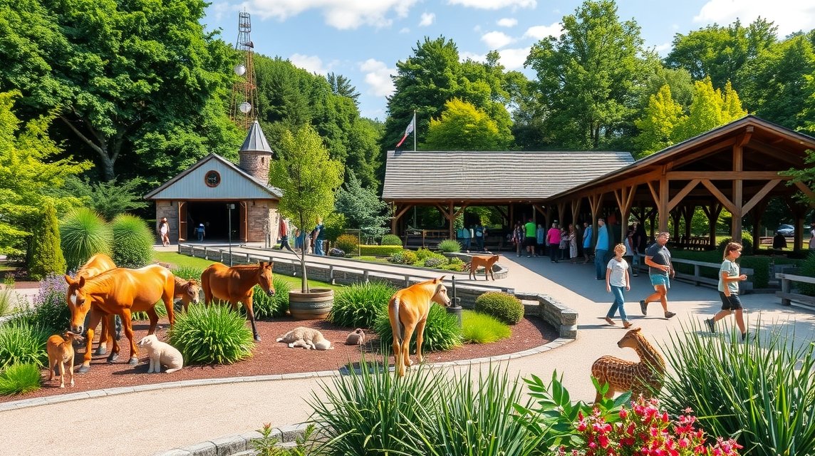 A Kleinzoo Wasserstern élővilága, gyönyörű állatokkal és látogatókkal.