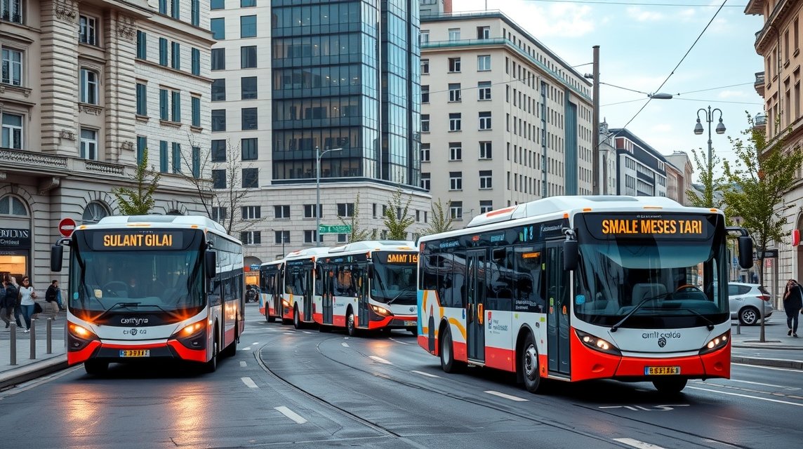 Okosbuszok a belvárosban Kolozsváron, modern városi közlekedés