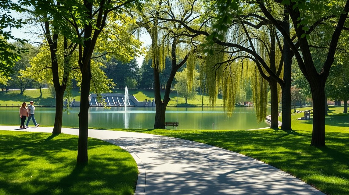Kolozsvár Központi Park romantikus sétányokkal és zöld tájjal
