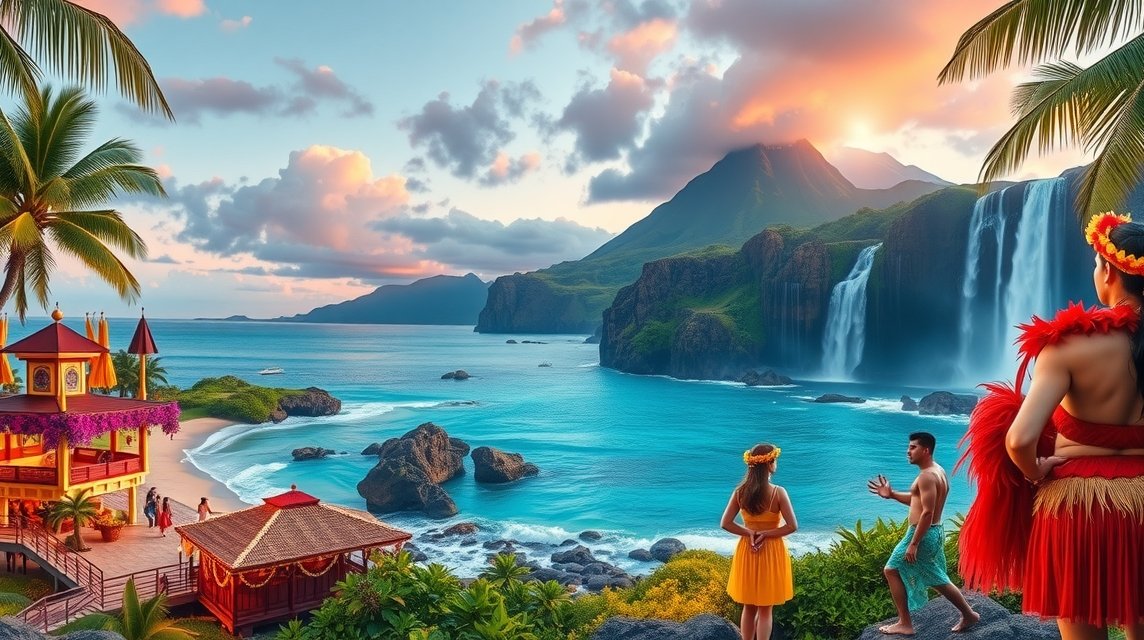 Hawaii lenyűgöző táj, vízesések és helyi kultúra