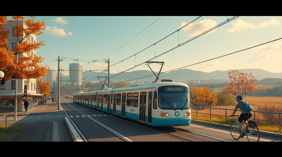 Villamos és kerékpáros közlekedés a Kibi síkságon Okayamában