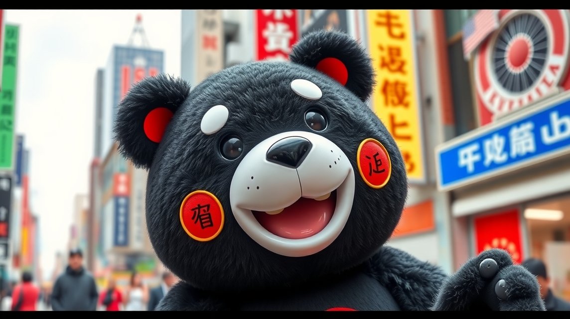 Kumamon, a black bear mascot of Kumamoto, Japan, with a cheerful expression.