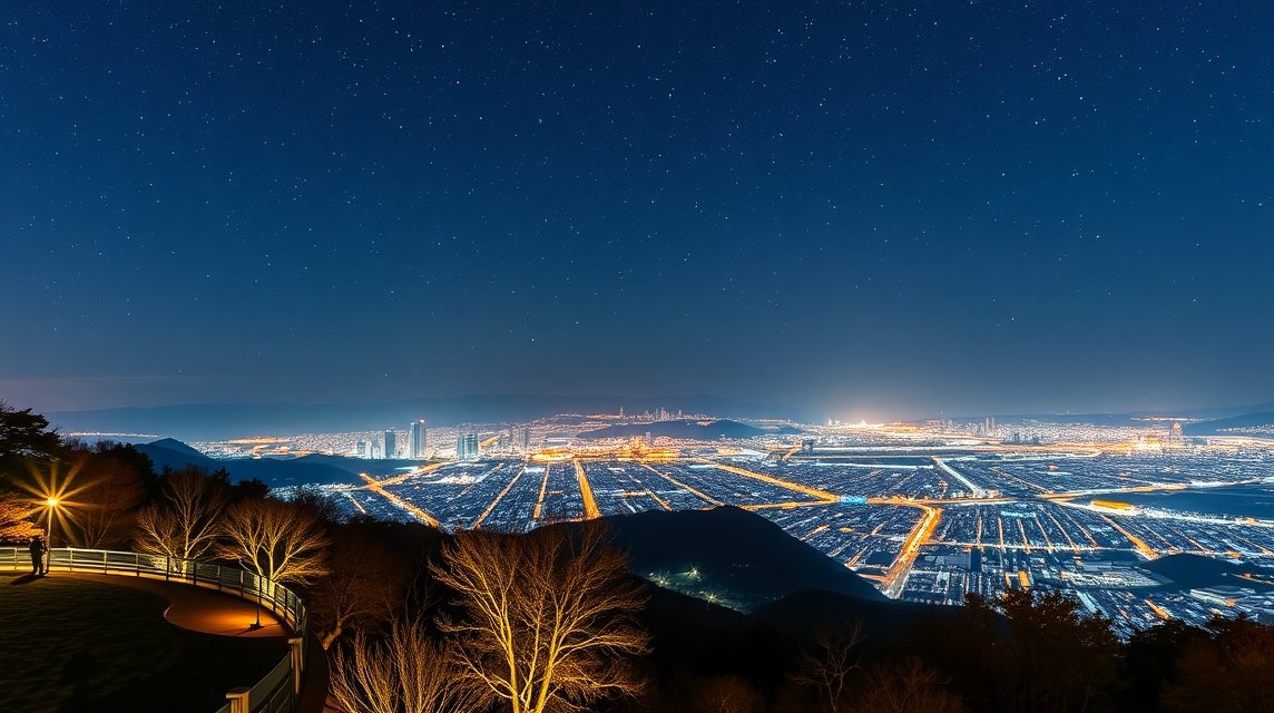 Kumamoto látnivalók - Hanaokayama park éjszakai kilátása 1 Kumamoto város éjszakai kilátás a Hanaokayama parkból