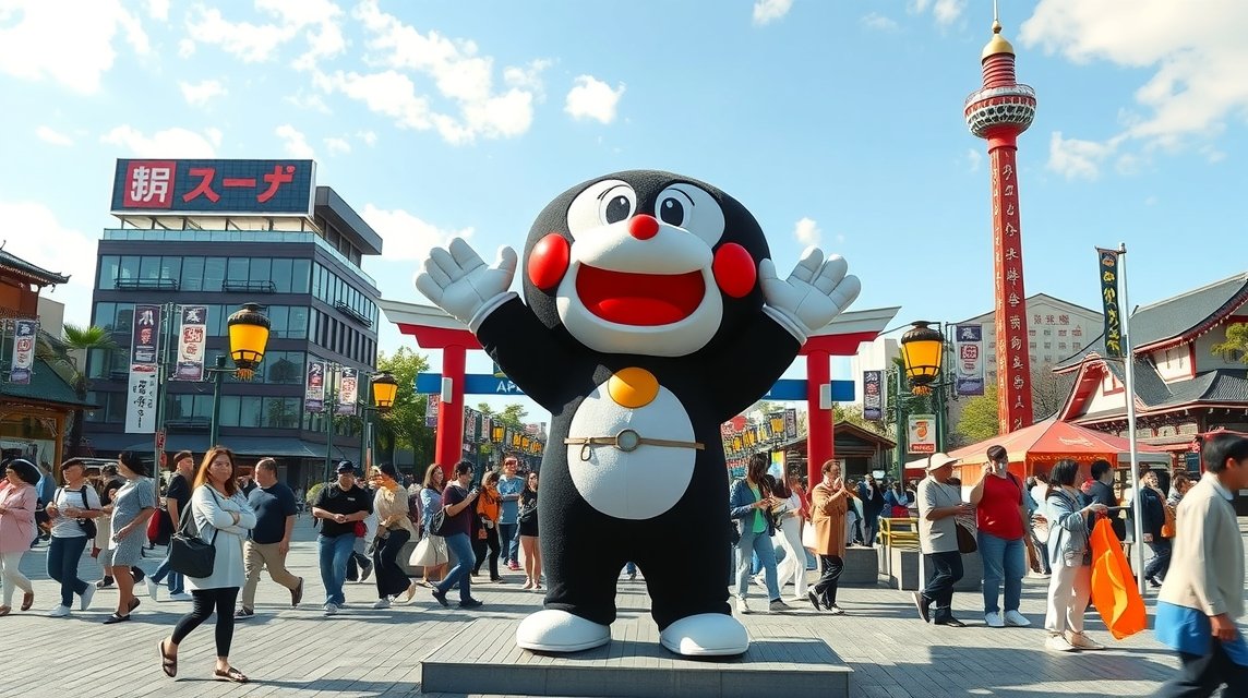 Kumamoto látnivalók - Találkozás Kumamonnal a Kumamon téren 1 Kumamon köszönti a látogatókat Kumamoto városában.