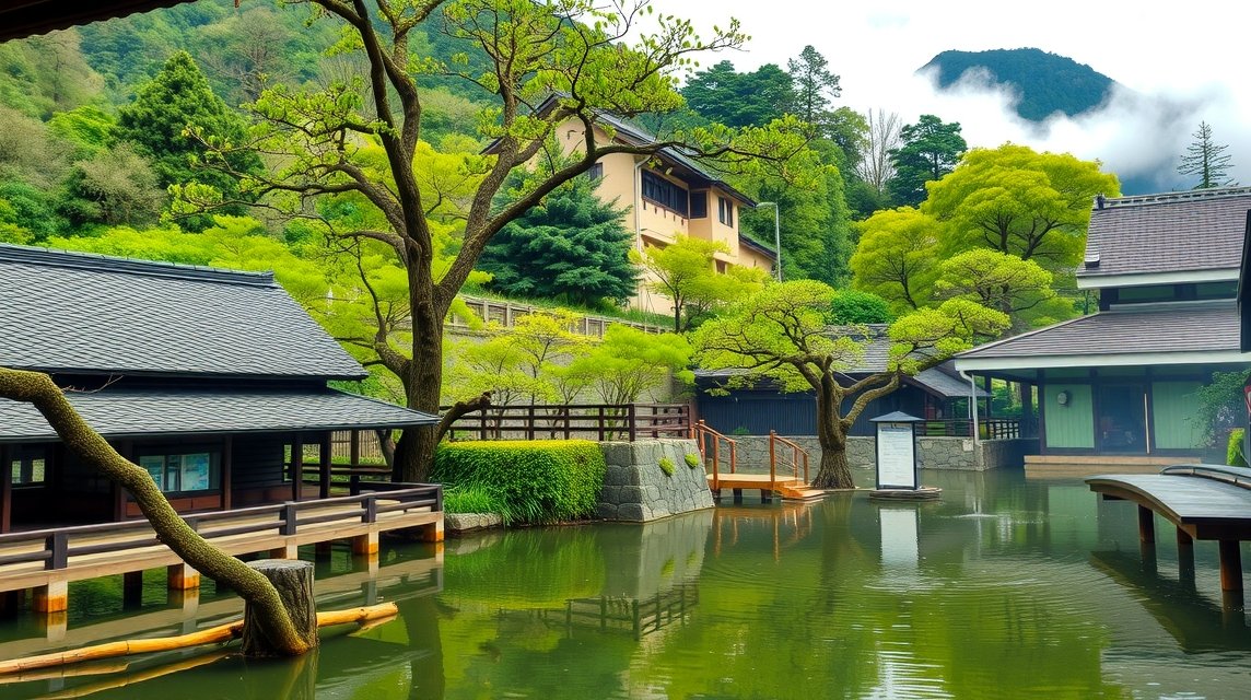 Kurokawa Onsen vidéki táj és termálfürdők Kumamotóban