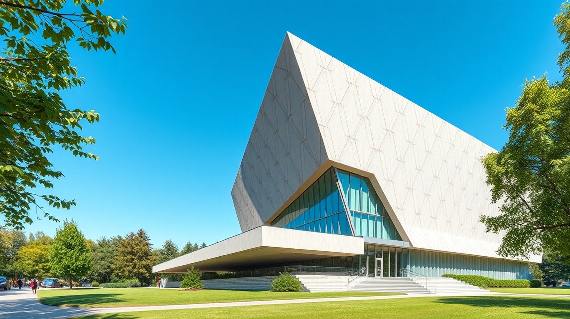 Bielefeld látnivalók - A Kunsthalle Bielefeld modern épülete 1 Kunsthalle Bielefeld modern épülete napfényben