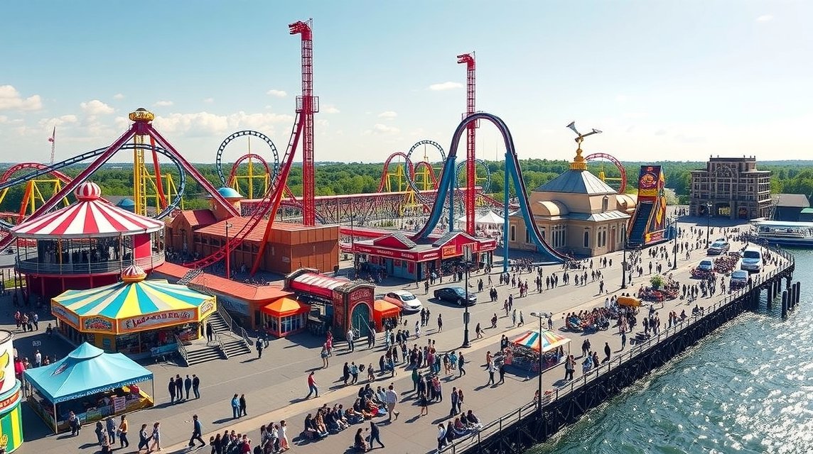 La Ronde vidámpark Montreal szigeten, hullámvasutakkal és látványosságokkal