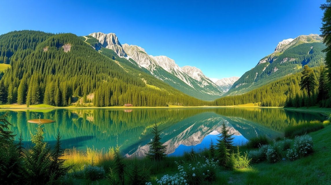 Lej da Staz tengerszem Sankt Moritz közelében, smaragdzöld víz