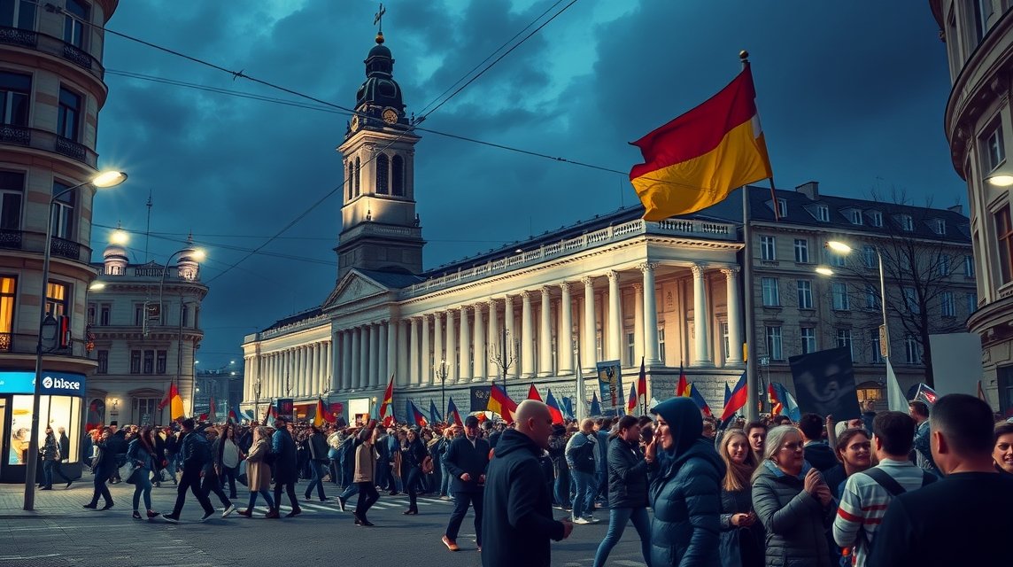 Tömeg vonul Lipcsében a rendszerváltás évfordulóján.