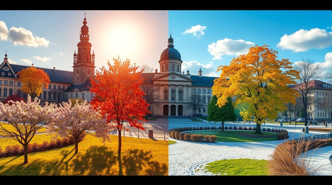 Lipcse különböző évszakai a város központjában