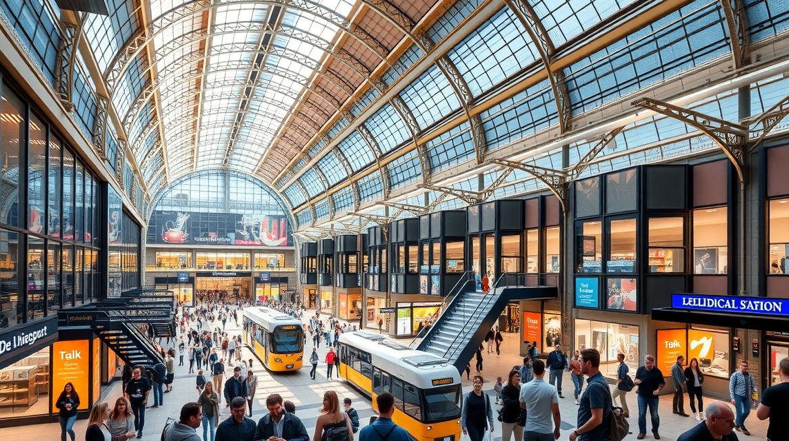 Lipcse Központi Pályaudvar bevásárlóközpont belső nézete