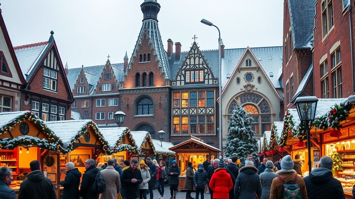 Lübeck karácsonyi vásár Észak-Németországban középkori épületekkel