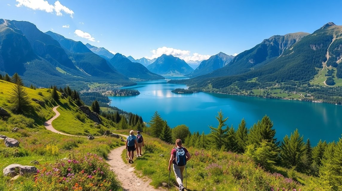 Túrázók a gyönyörű Luzern körüli természetes tájon, Svájc