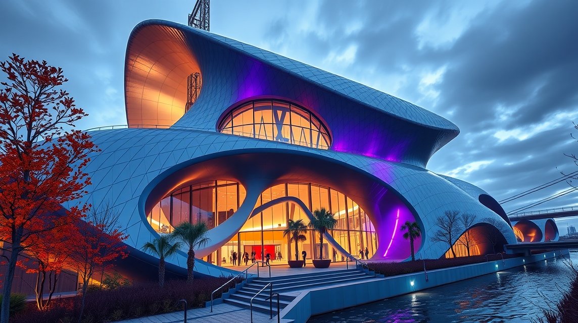 A futurisztikus Musée des Confluences épülete Lyonban, lenyűgöző designnal.