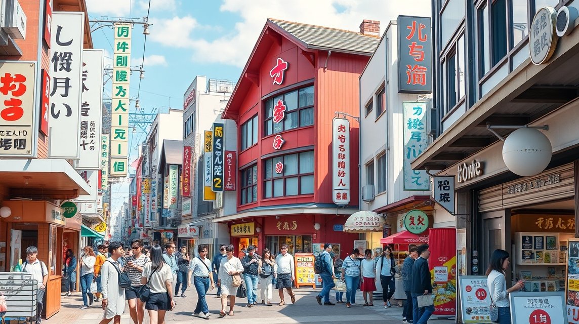 Macujama Okaido bevásárlóárkád izgalmas boltjaival és utcáival.