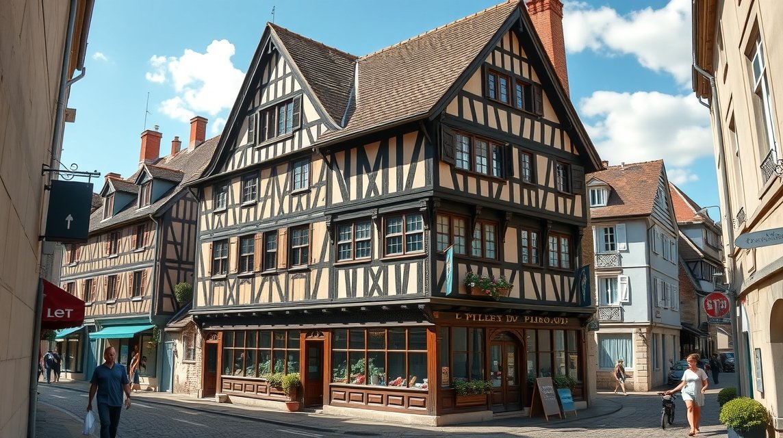 Maison du Pilier-Rouge, Le Mans középkori fagerendás háza, gyönyörű homlokzattal.