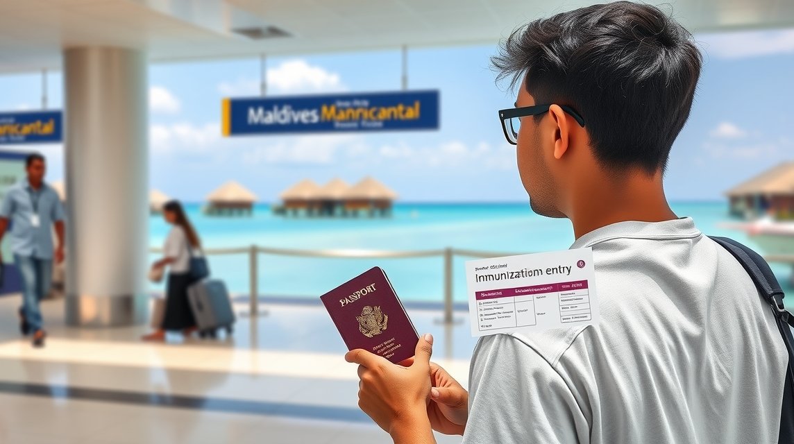 Utazó a Maldív-szigetekre vízummal és oltási igazolással a kezében