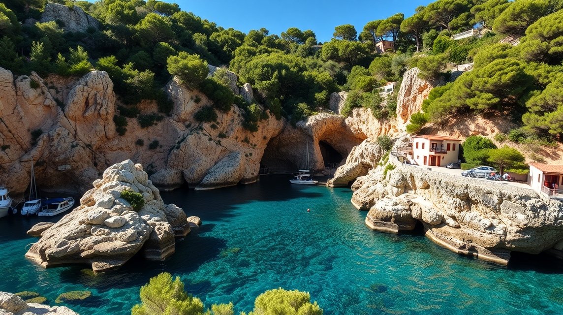 Eldugott öböl Mallorca szigetének gyönyörű panorámája.