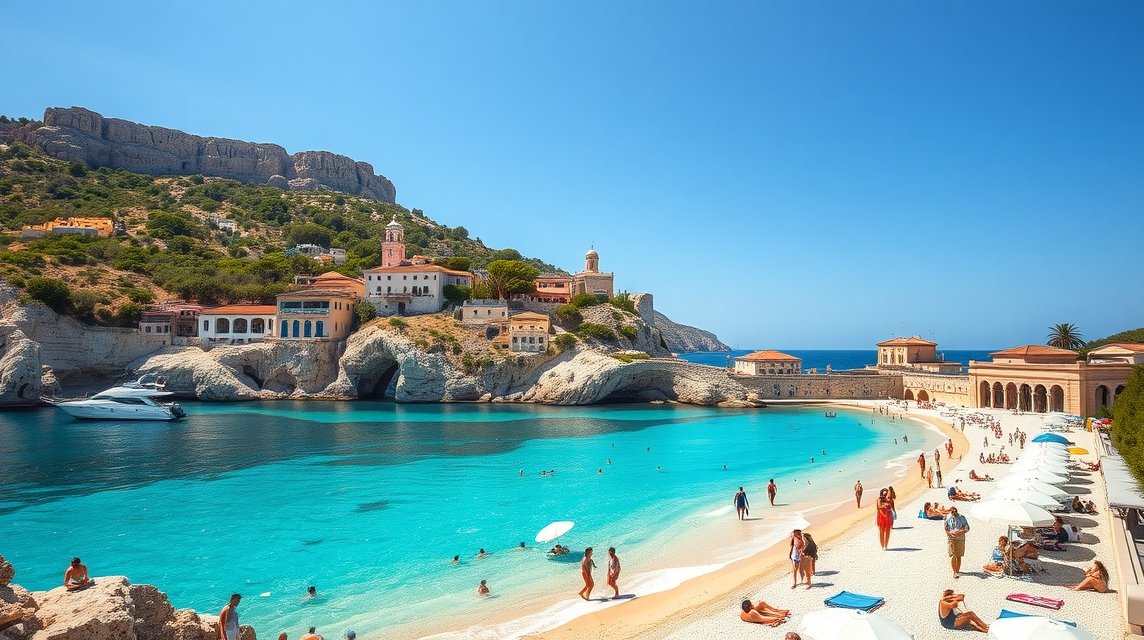 Gyönyörű tengerparti táj Mallorcán napfényben